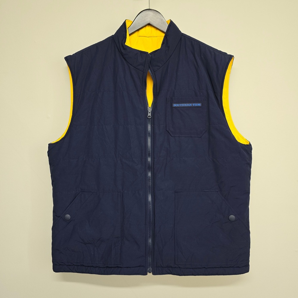 Southern Tide Laguna Grande Reversible Vest Men M Navy Yellow Preppy Coastal